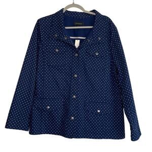 Talbots Polka Dot Utility Field Jacket Size XL Navy Blue Snap Cinch Waist NWT